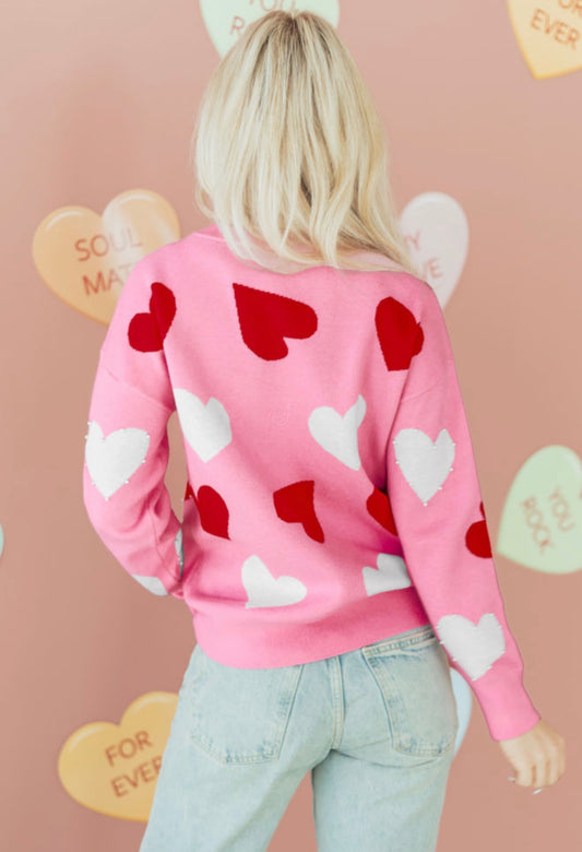 Pink Pearl Heart Sweater