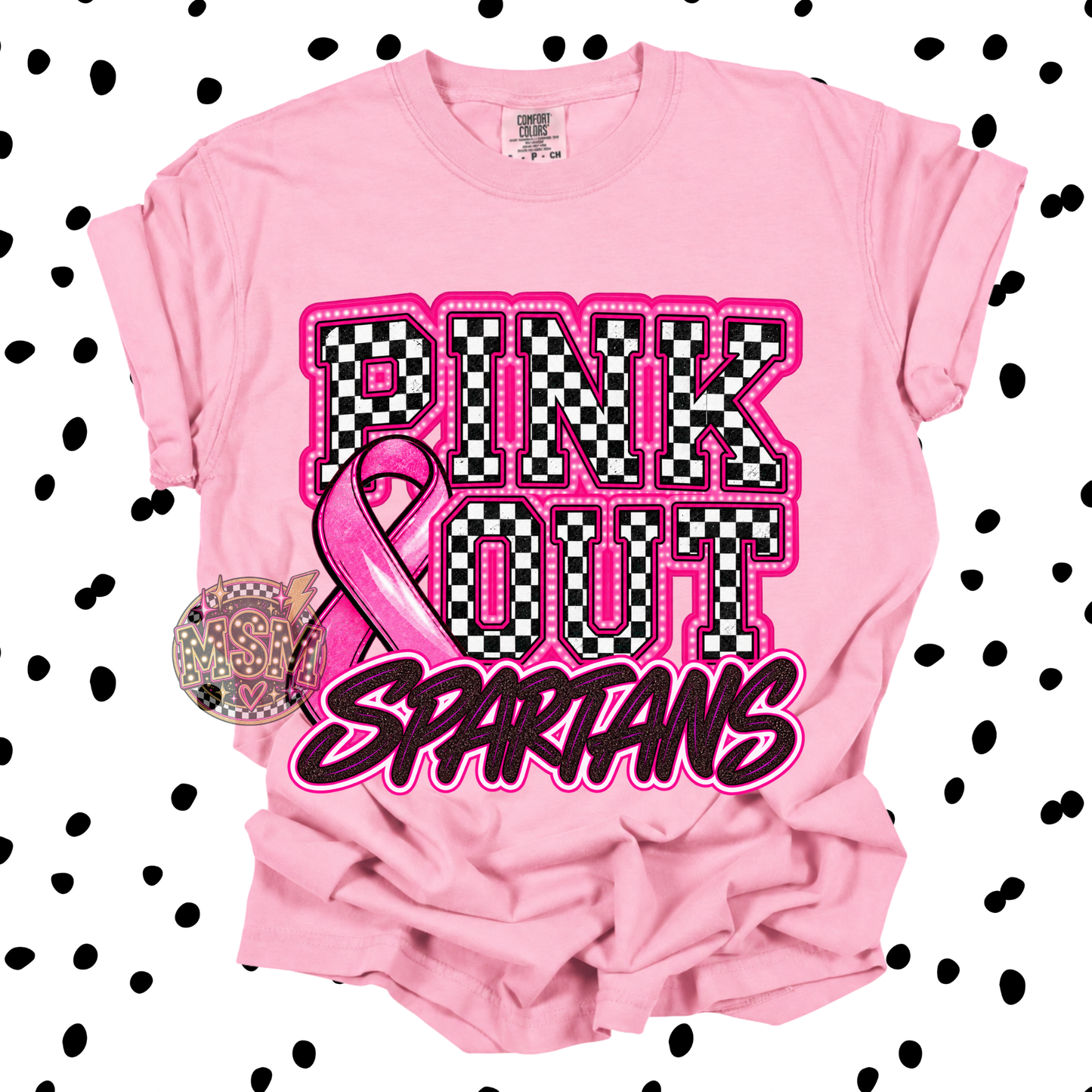 Checkered Pink Out Mascot - Spartans