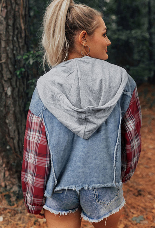 Denim Plaid Sleeve Jacket