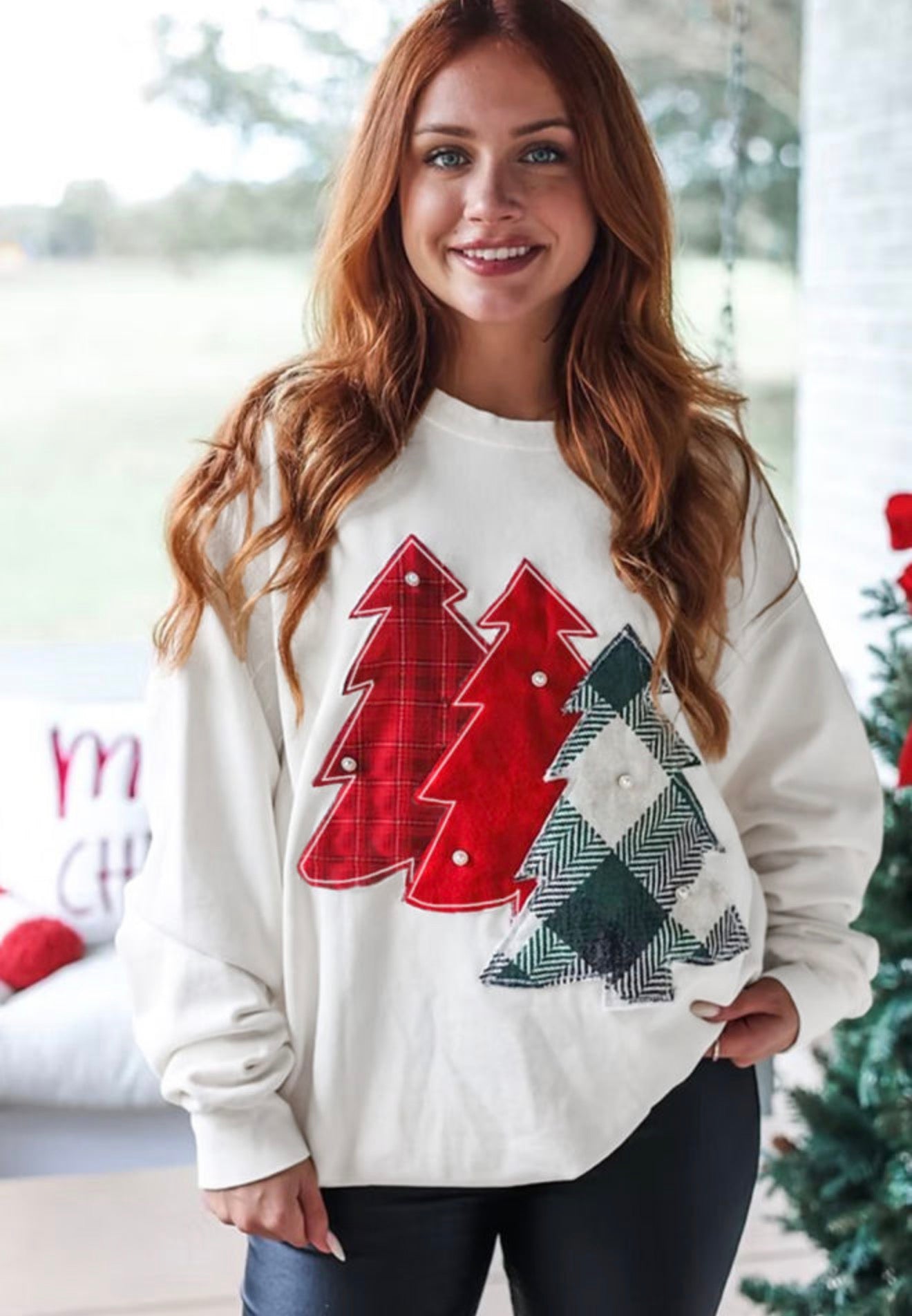Plaid & Pearls Christmas Top