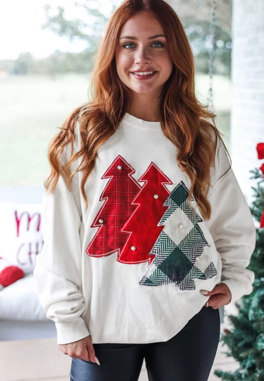 Plaid & Pearls Christmas Top