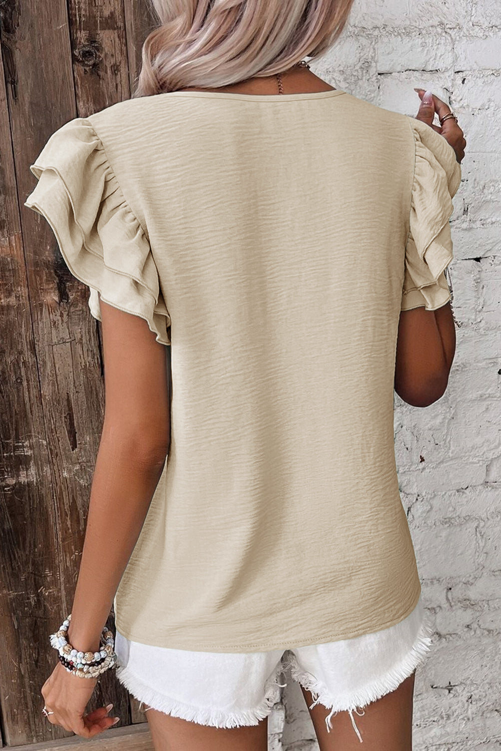 Ruffle Sleeve Crinkled Blouse