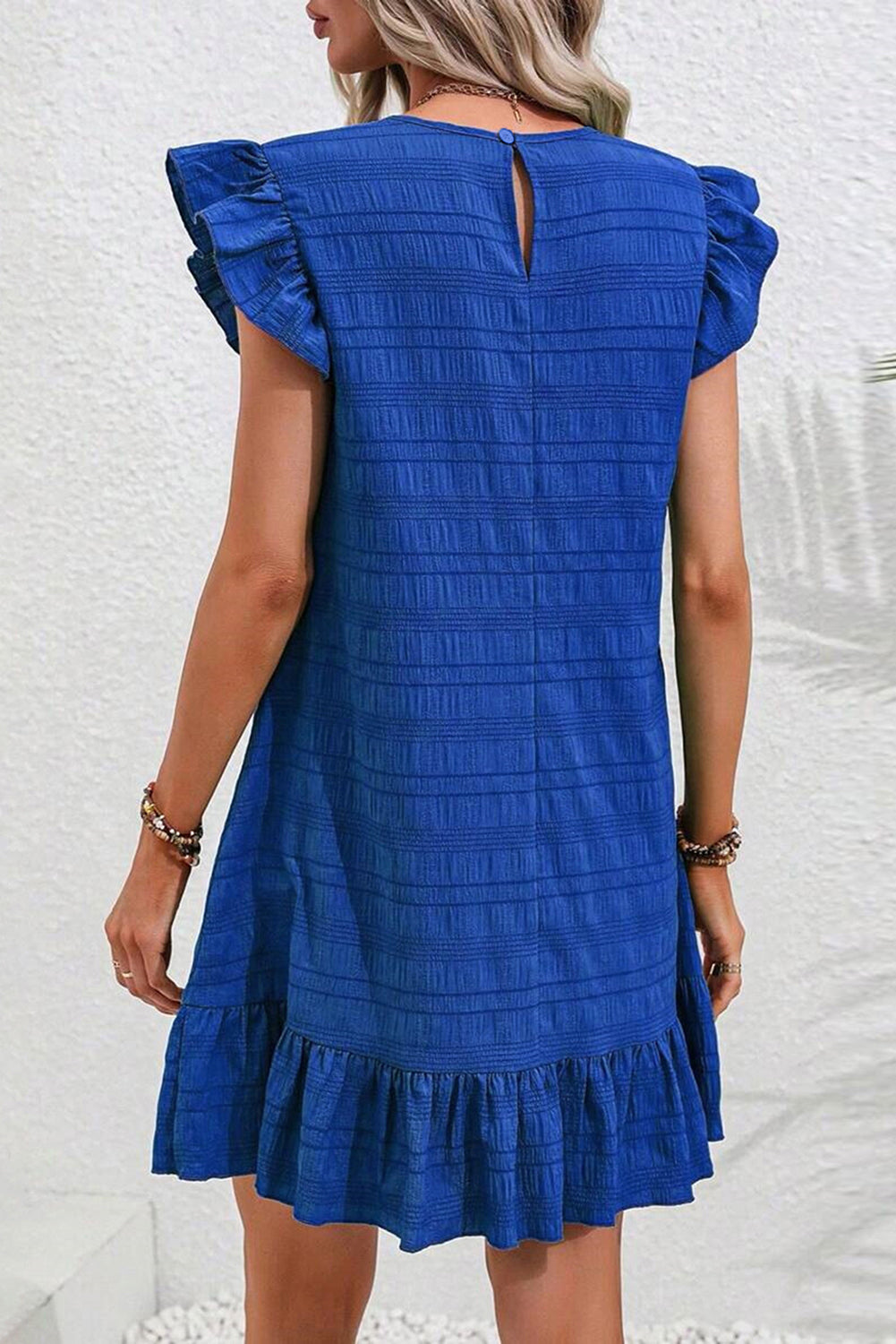 Blue Flutter Sleeve Dress