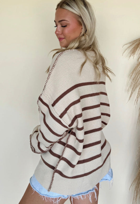 Loose Knit Striped Henley