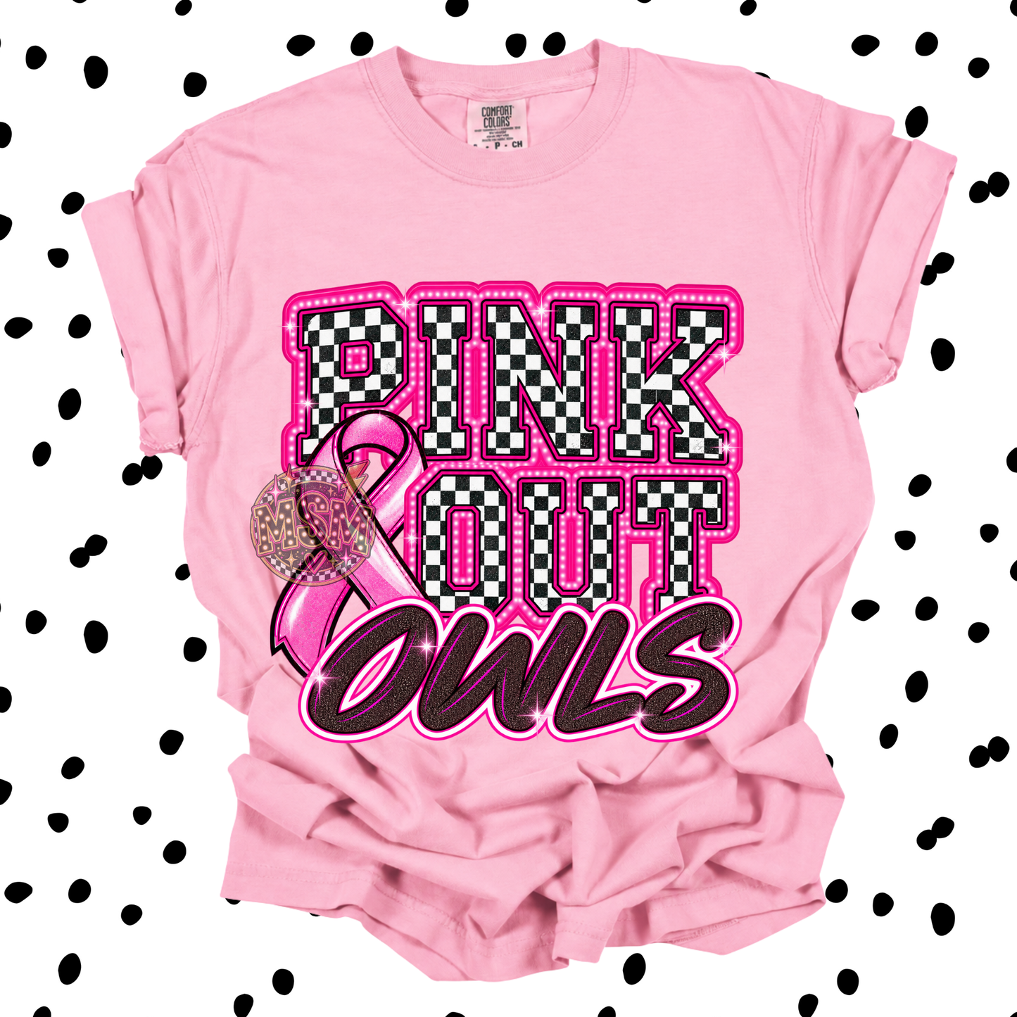 Checkered Pink Out Mascot - Owls