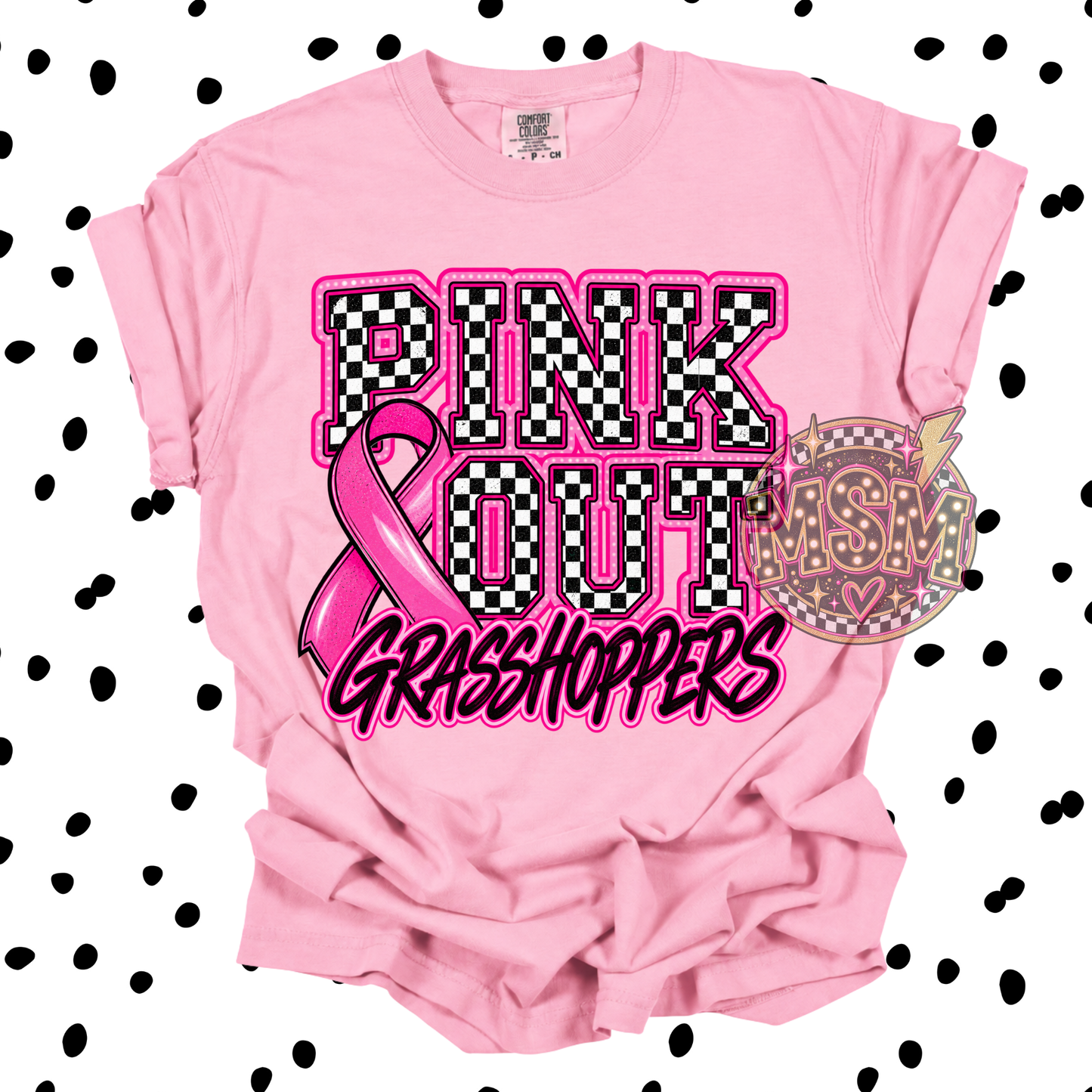 Checkered Pink Out Mascot - Grasshoppers