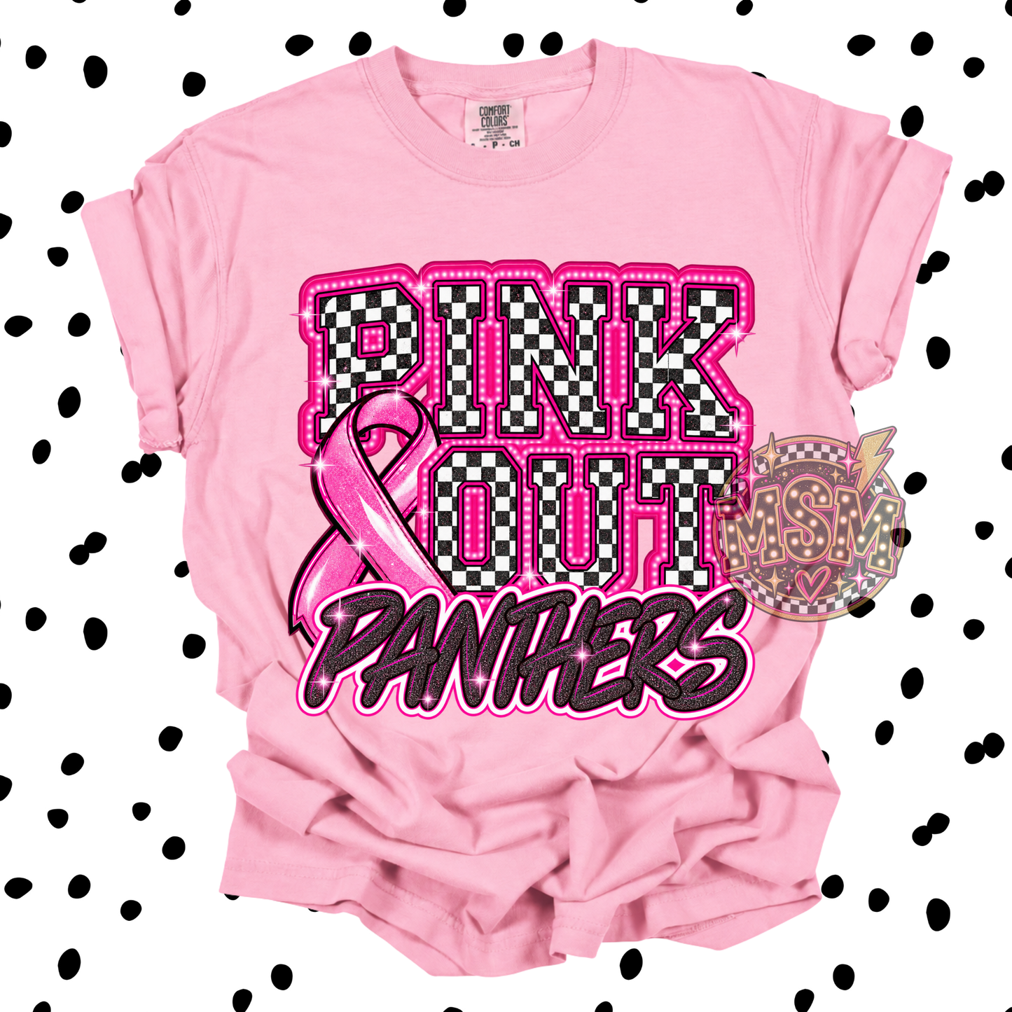 Checkered Pink Out Mascot - Panthers