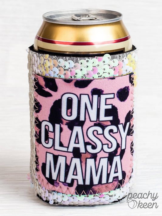 One Classy Mama Sequin Regular Can Koozie