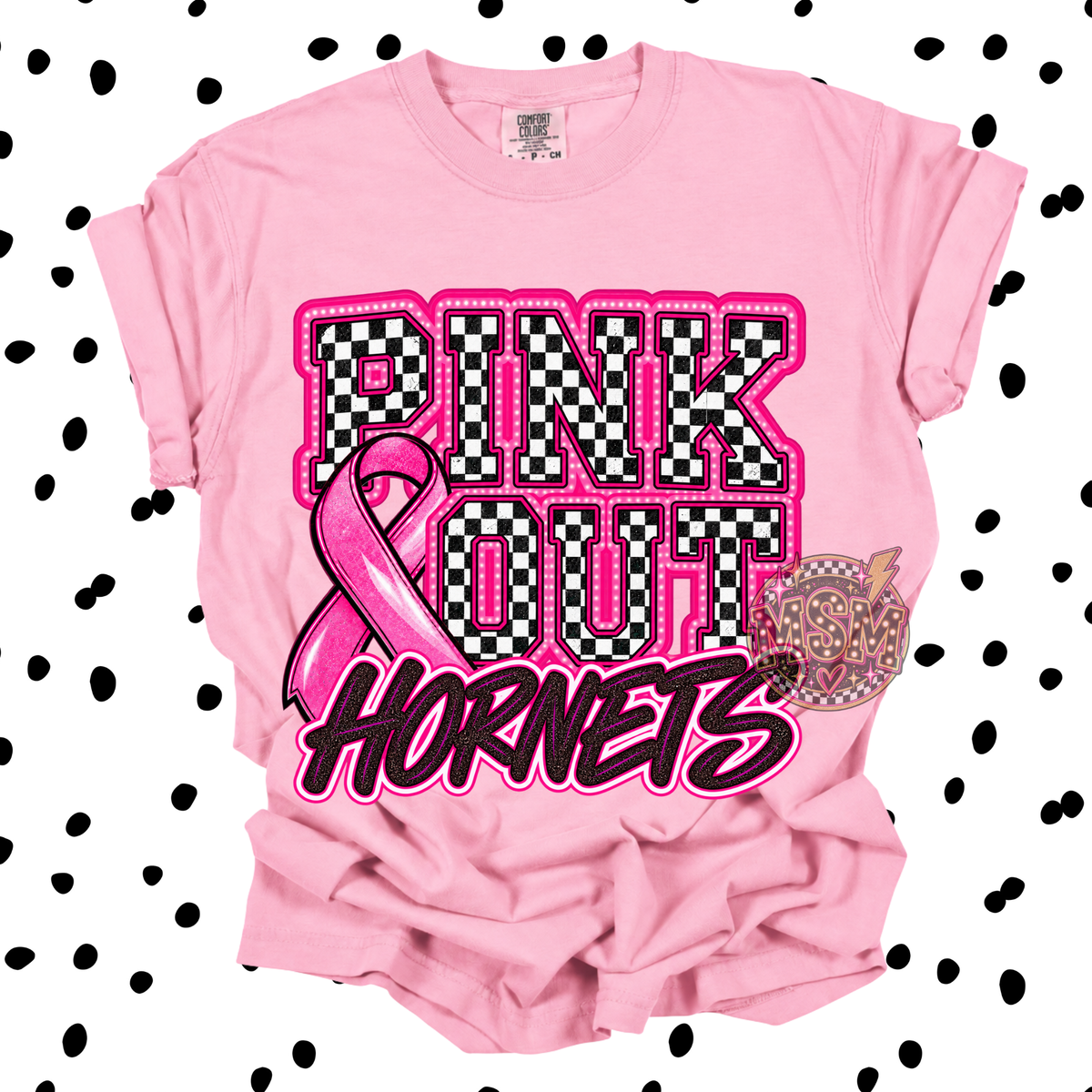 Checkered Pink Out Mascot - Hornets