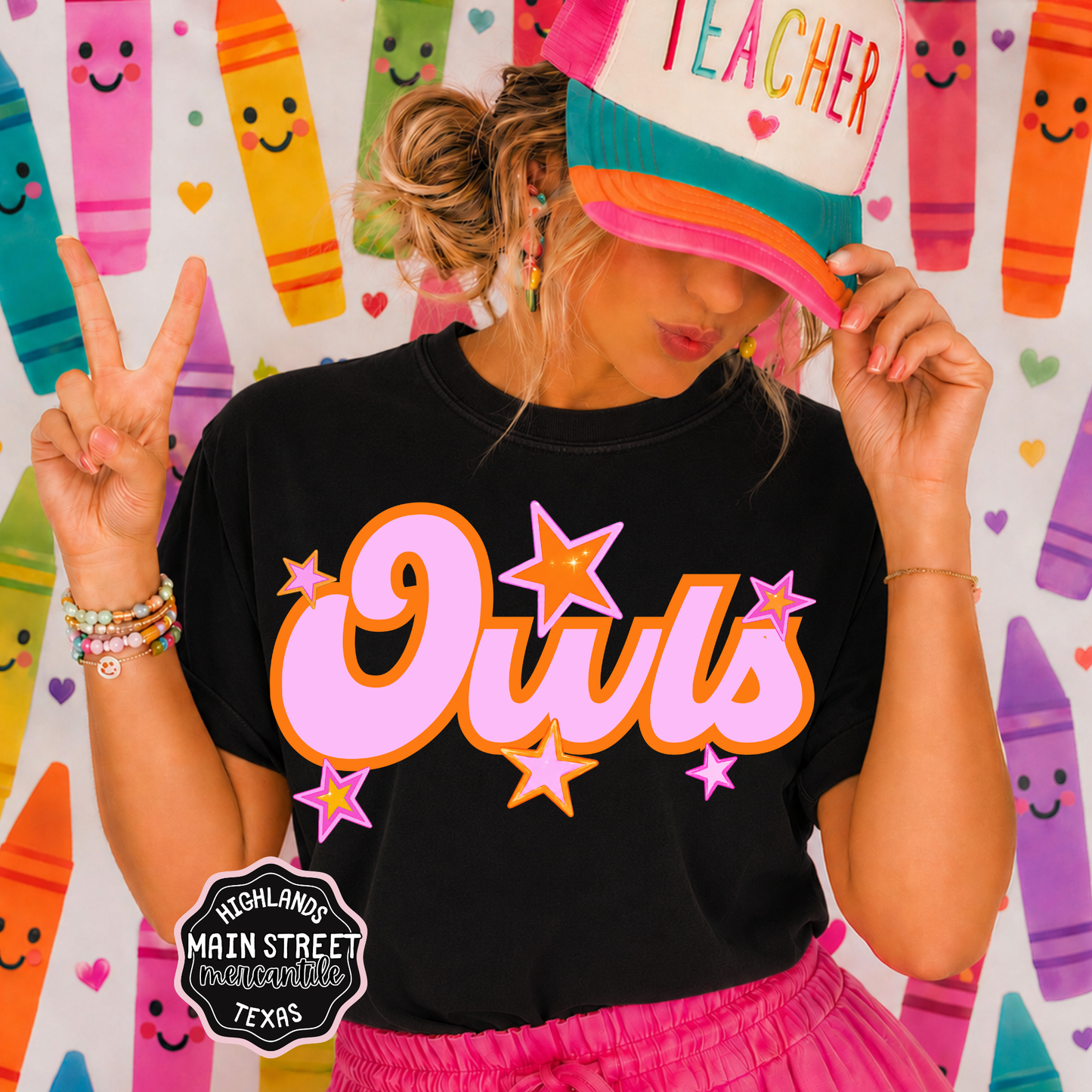 Pink Stars Owls