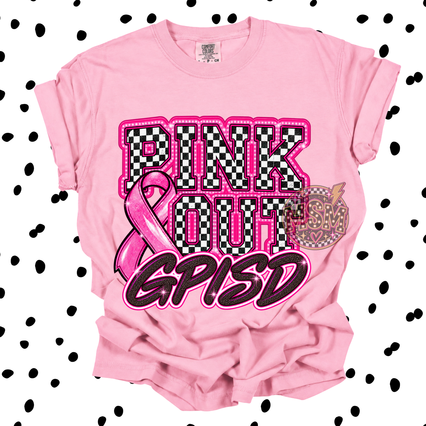 Checkered Pink Out Mascot - GPISD