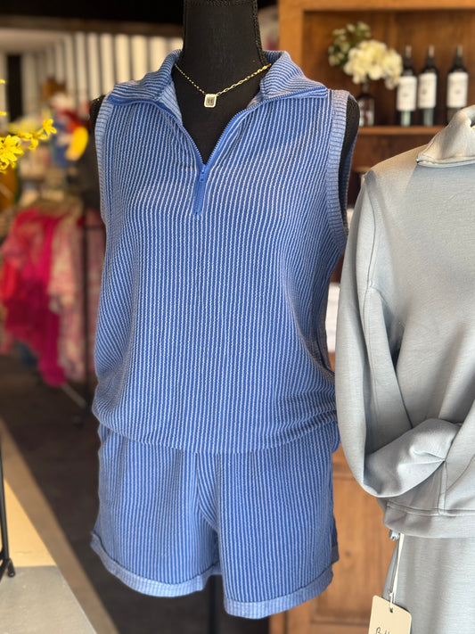 Sky Blue Cirded Half Zip Set