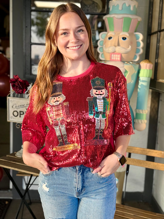 Sequin Nutcracker Top - Red