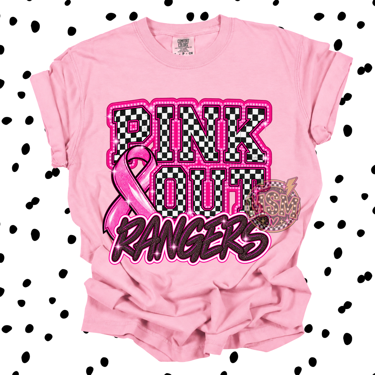 Checkered Pink Out Mascot - Rangers