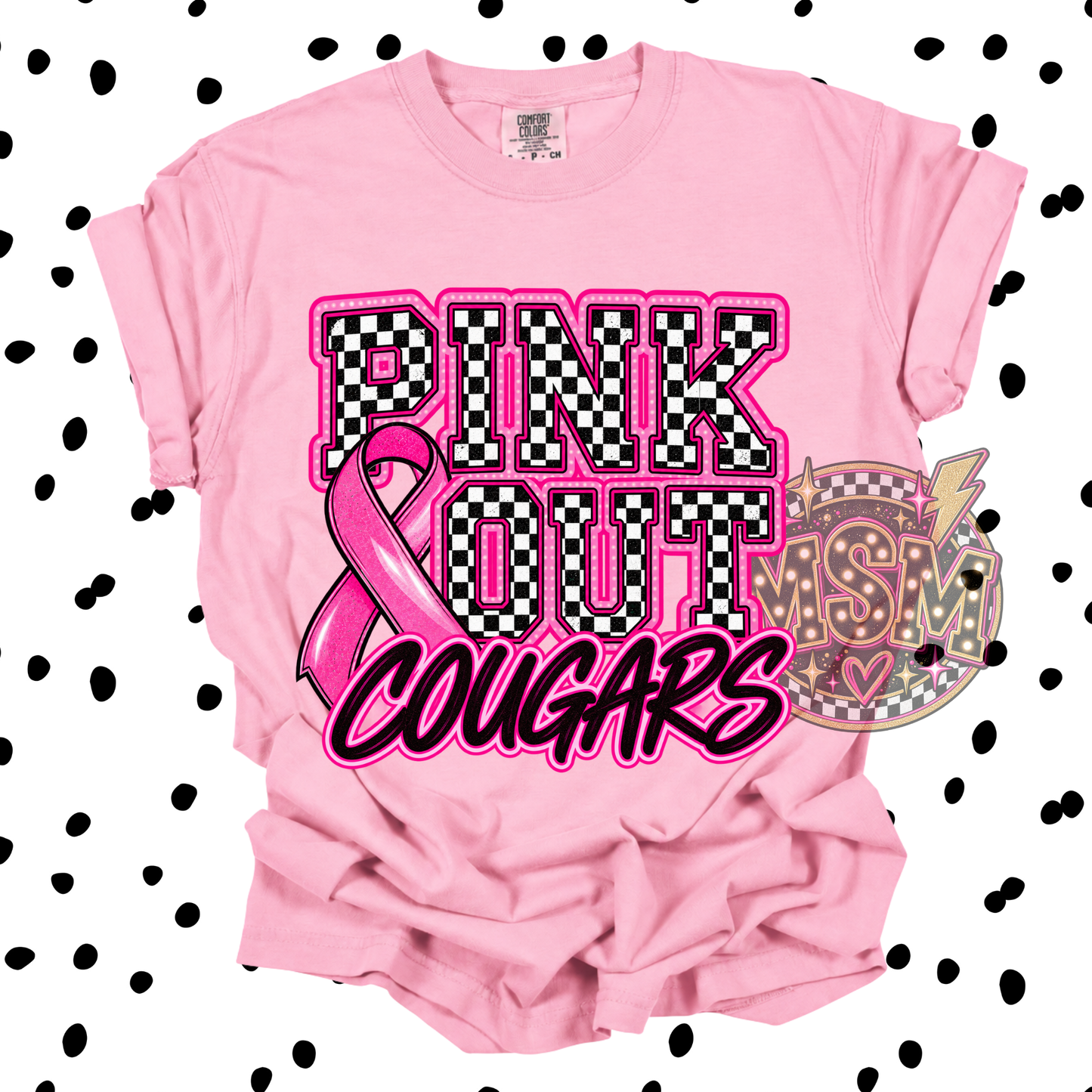 Checkered Pink Out Mascot - Cougars