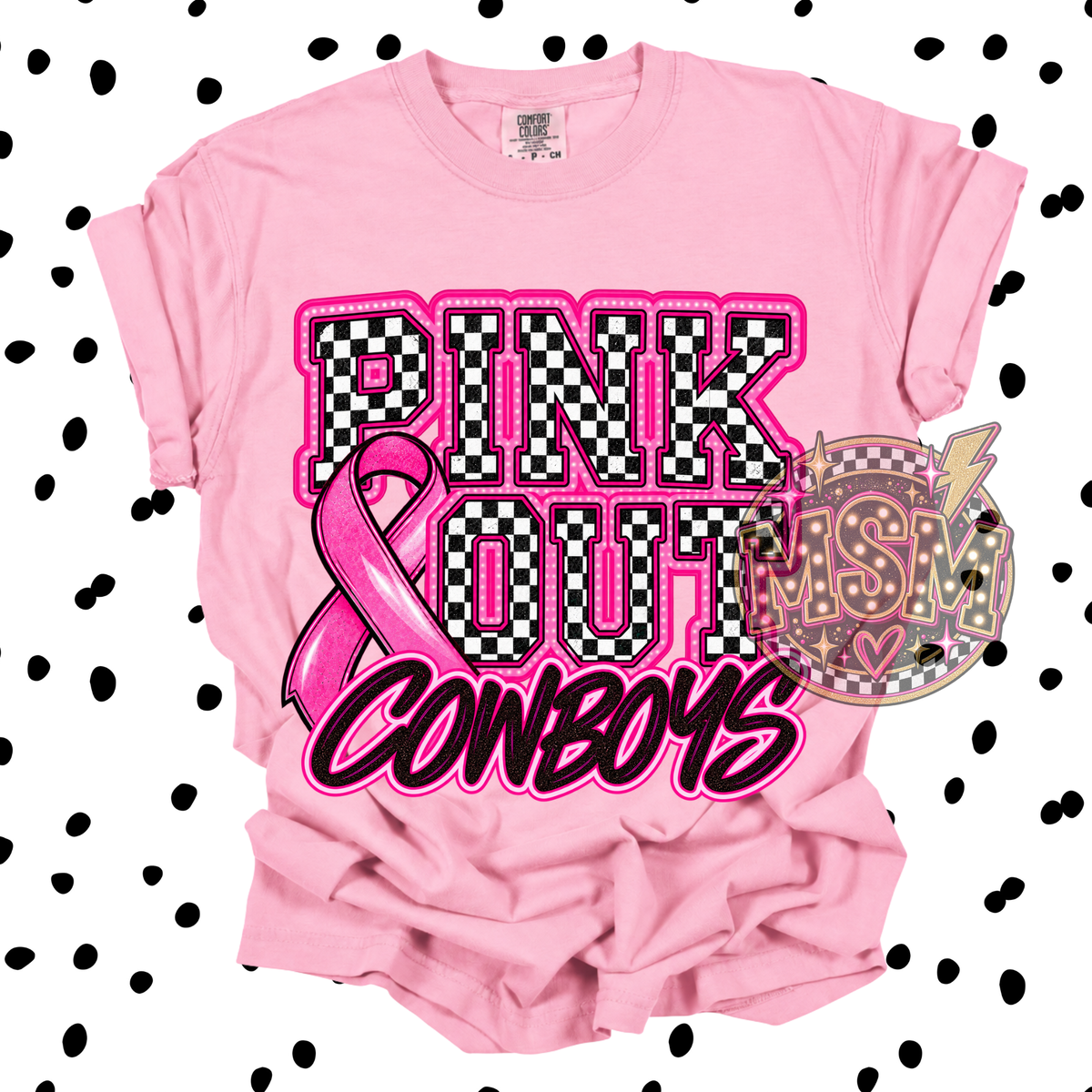 Checkered Pink Out Mascot - Cowboys