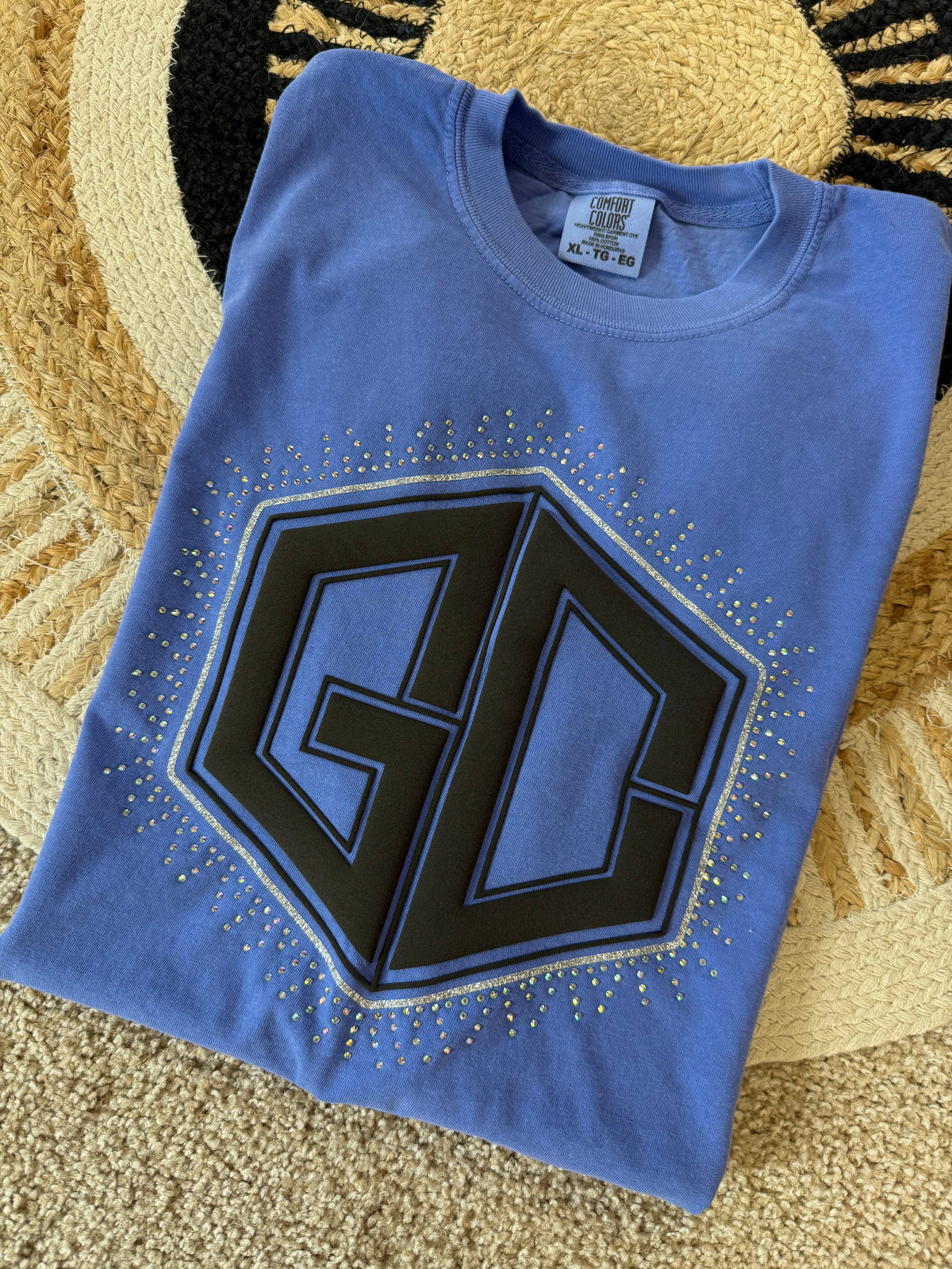 GCCISD Rhinestone Puff Tee - CC Flo Blue