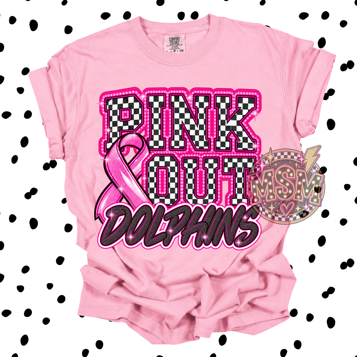 Checkered Pink Out Mascot - Dolphins