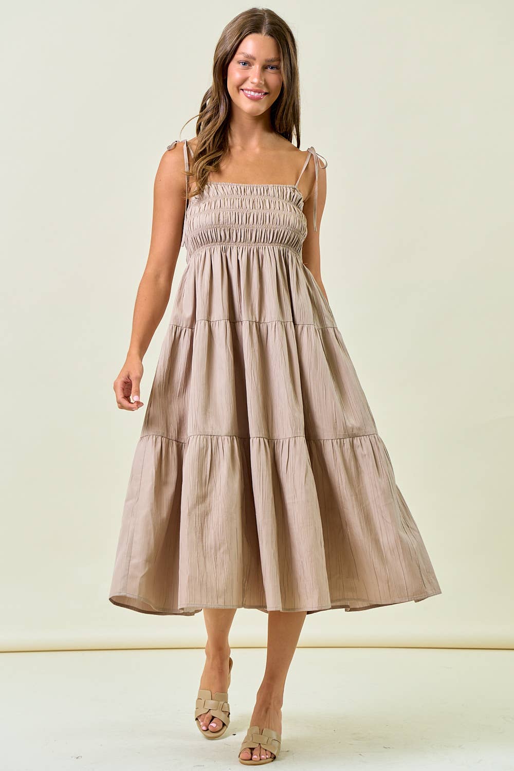 Crinkle Textured Tiered Midi Dress