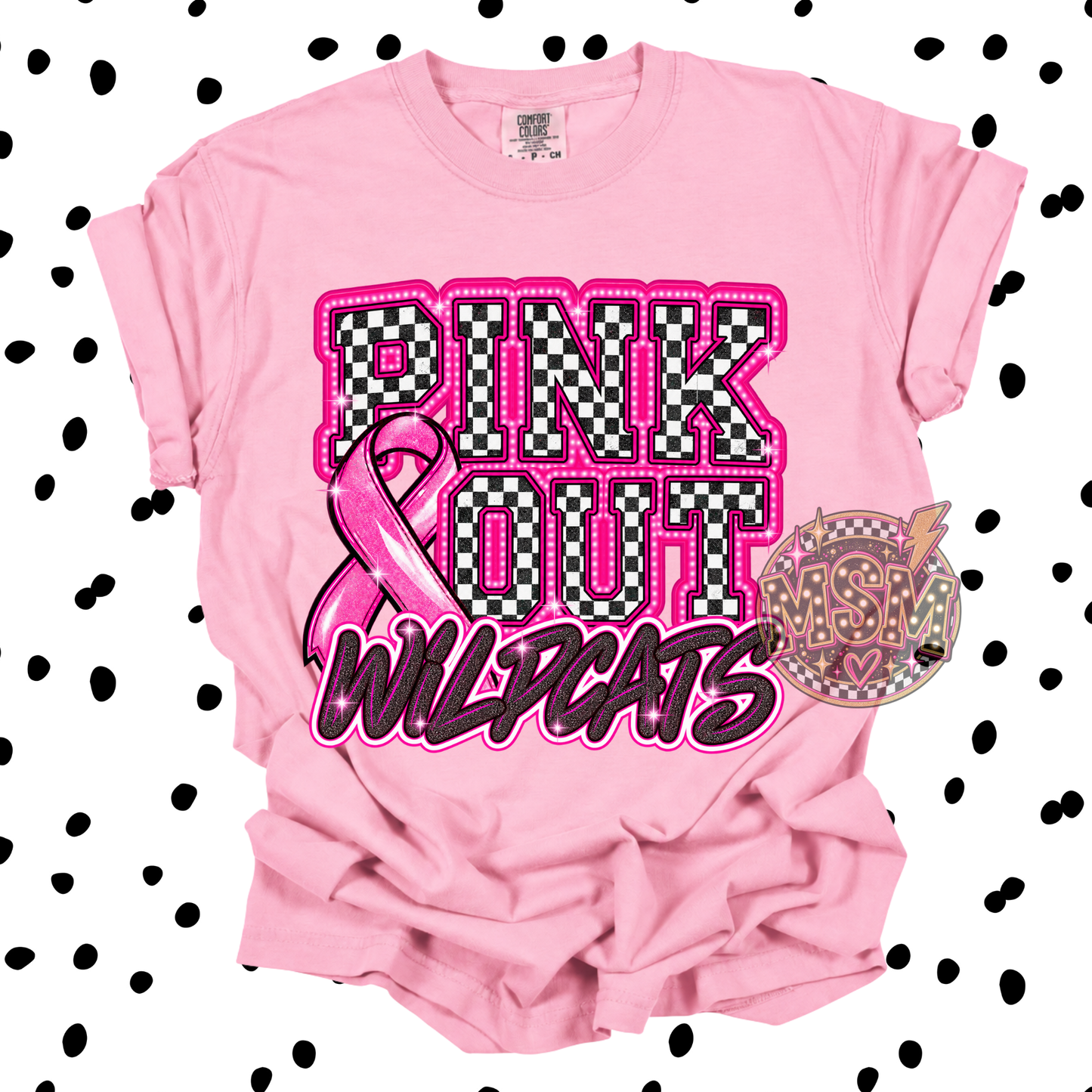 Checkered Pink Out Mascot - Wildcats