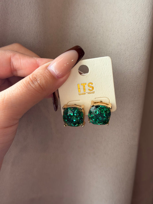 Glitter Green Stud Earrings