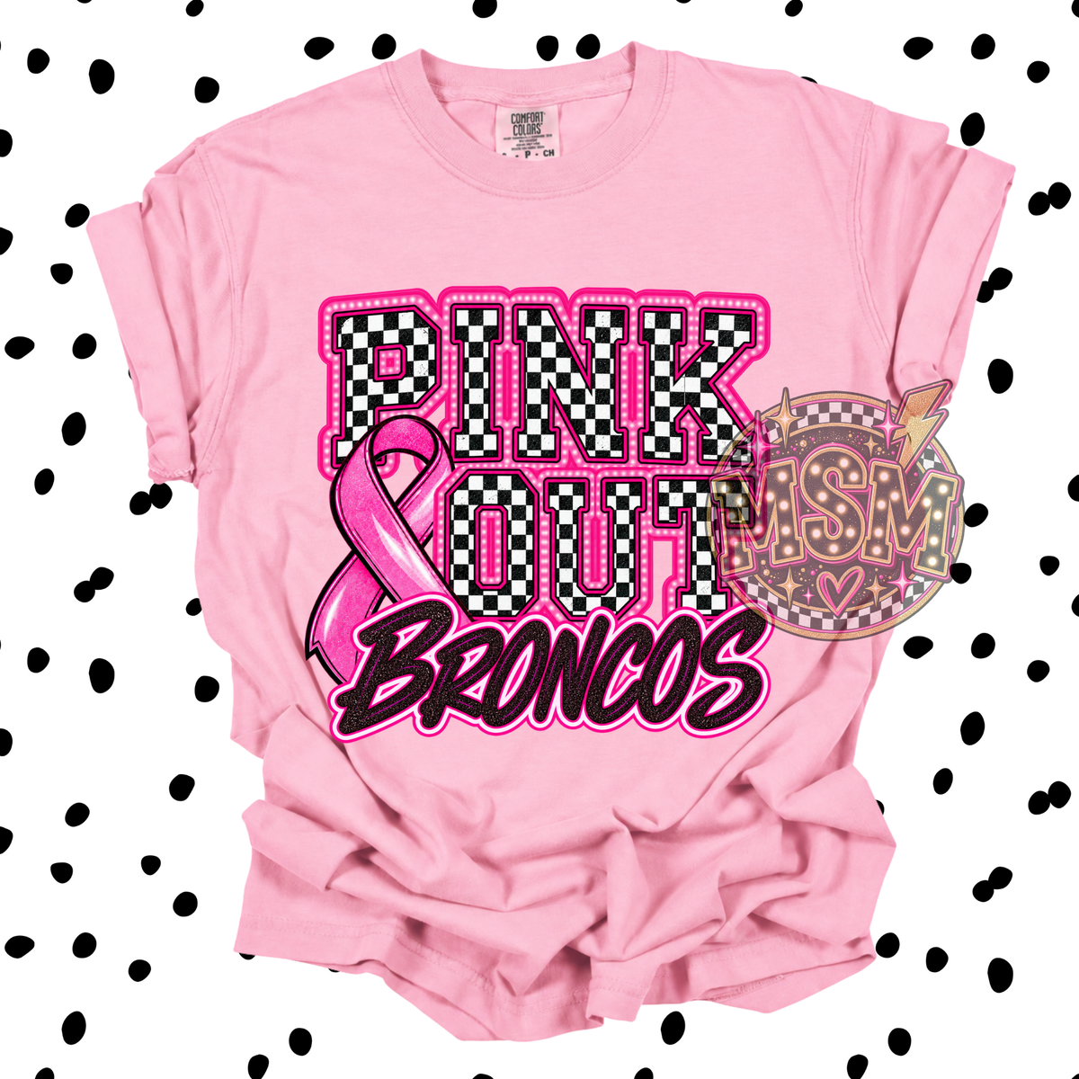 Checkered Pink Out Mascot - Broncos