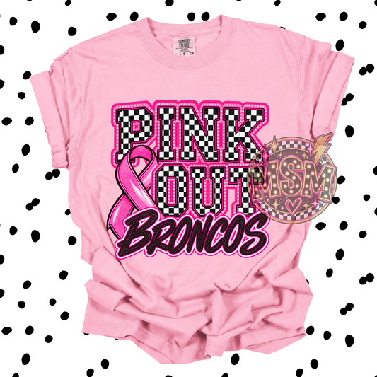 Checkered Pink Out Mascot - Broncos