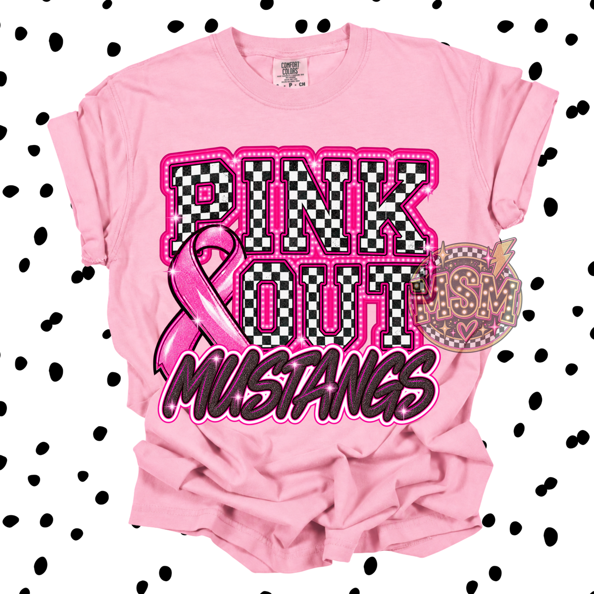 Checkered Pink Out Mascot - Mustangs