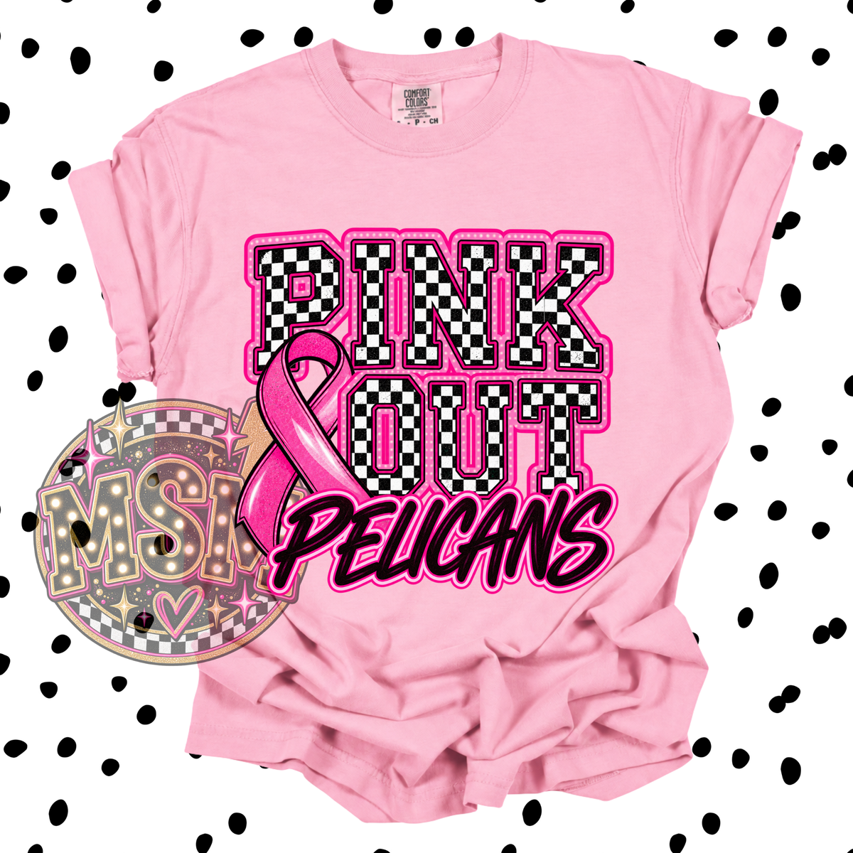 Checkered Pink Out Mascot - Pelicans