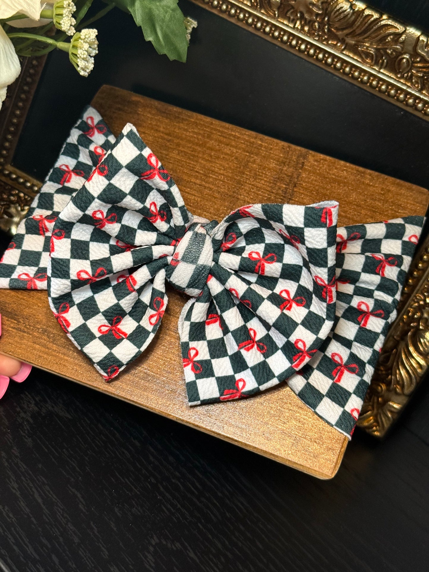 Checkered Forest Green Headwrap - (0-3m)