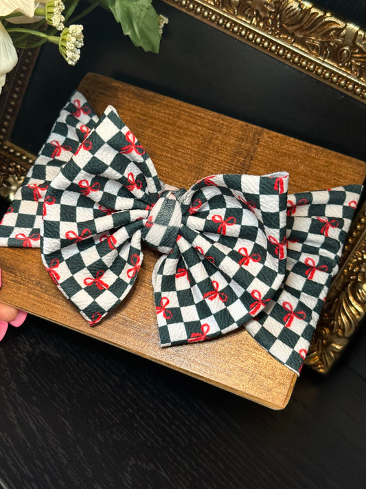 Checkered Forest Green Headwrap - (0-3m)