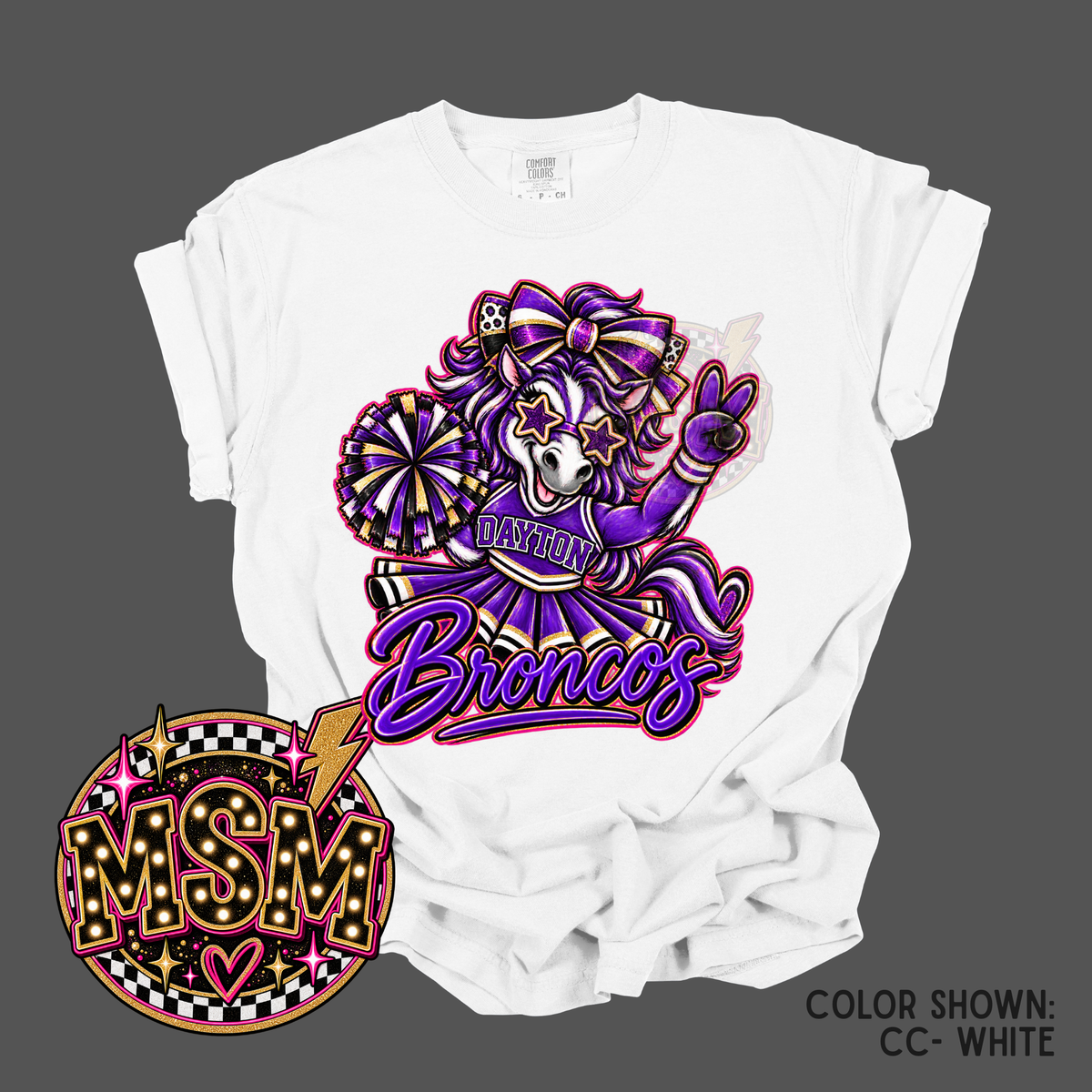 Cheer Doodle Mascot - Broncos Purple