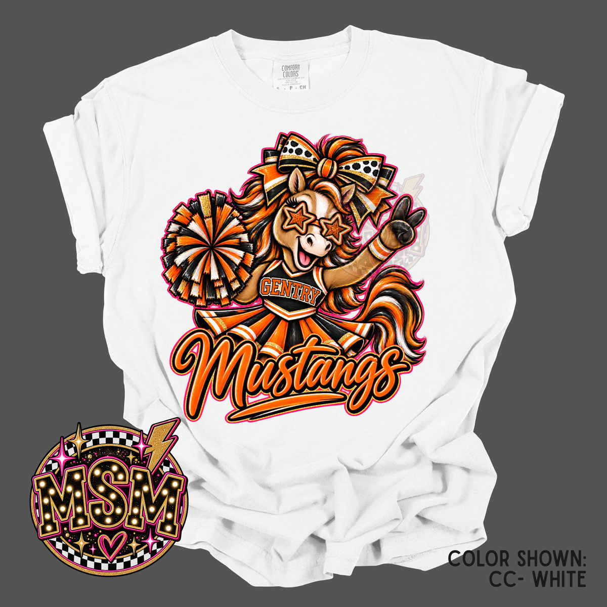 Cheer Doodle Mascot - Mustangs Orange