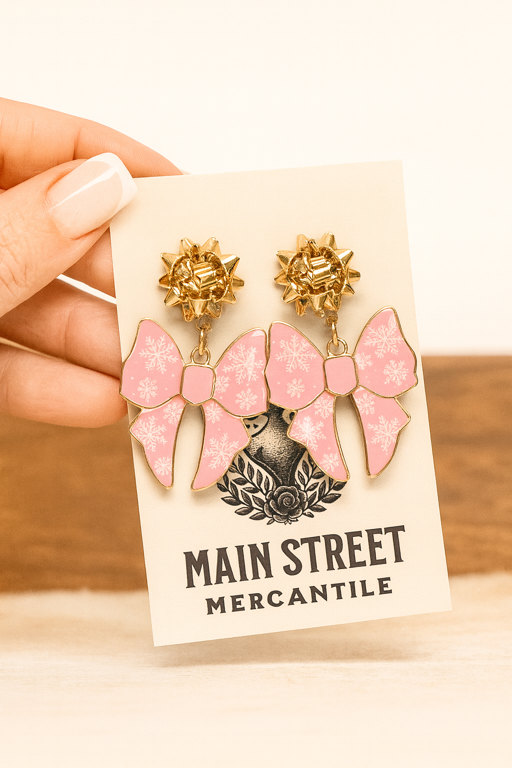 Pink Snowflake Bow Earring