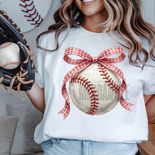 Red Plaid Baseball Bow