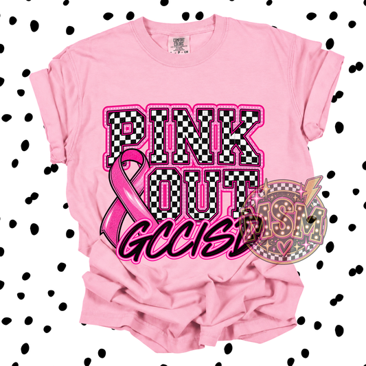 Checkered Pink Out Mascot - GCCISD