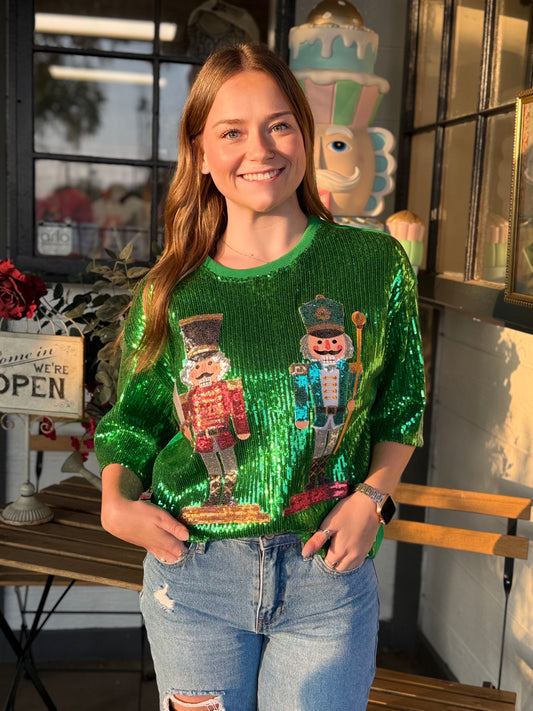 Sequin Nutcracker Top - Green