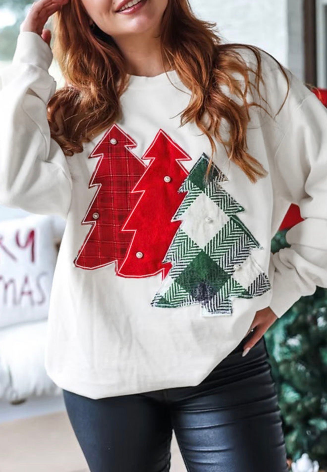 Plaid & Pearls Christmas Top