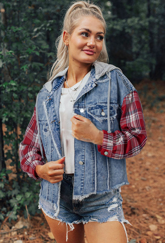 Denim Plaid Sleeve Jacket