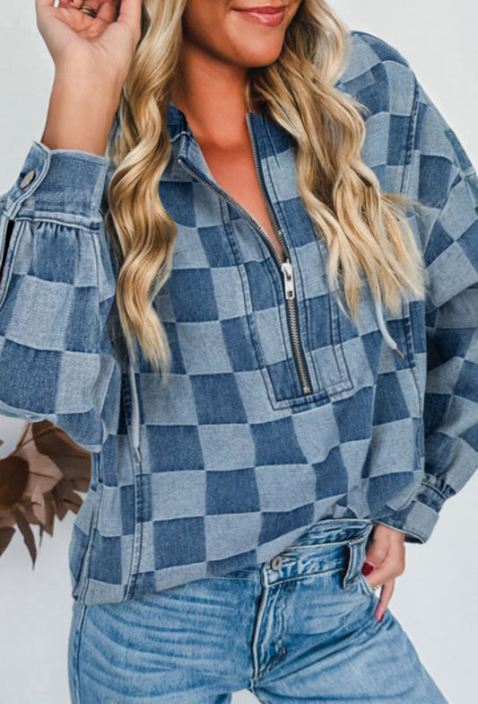 Denim Checkered Pullover