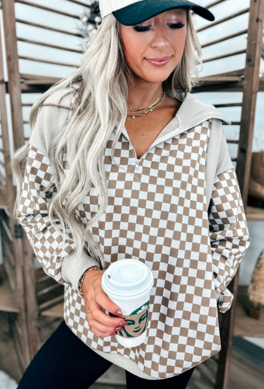 Latte Check Quarter Zip Pullover