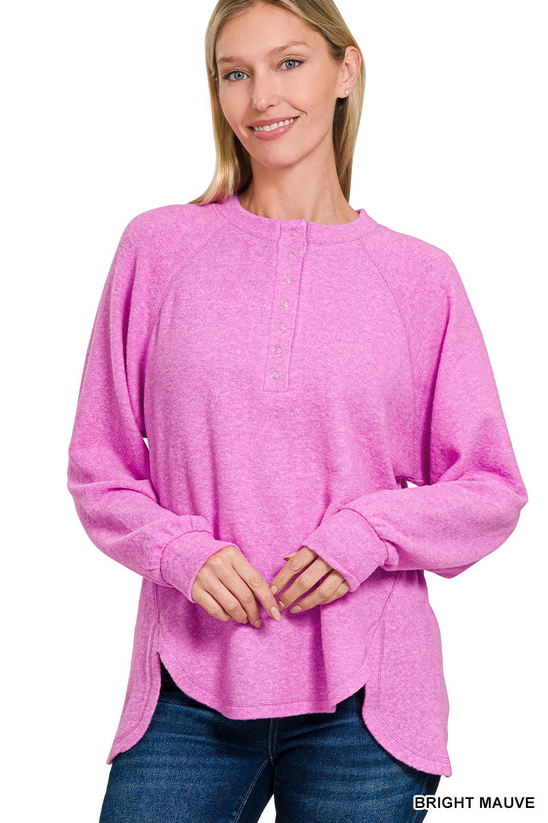 Oversized Melange Henley - Mauve