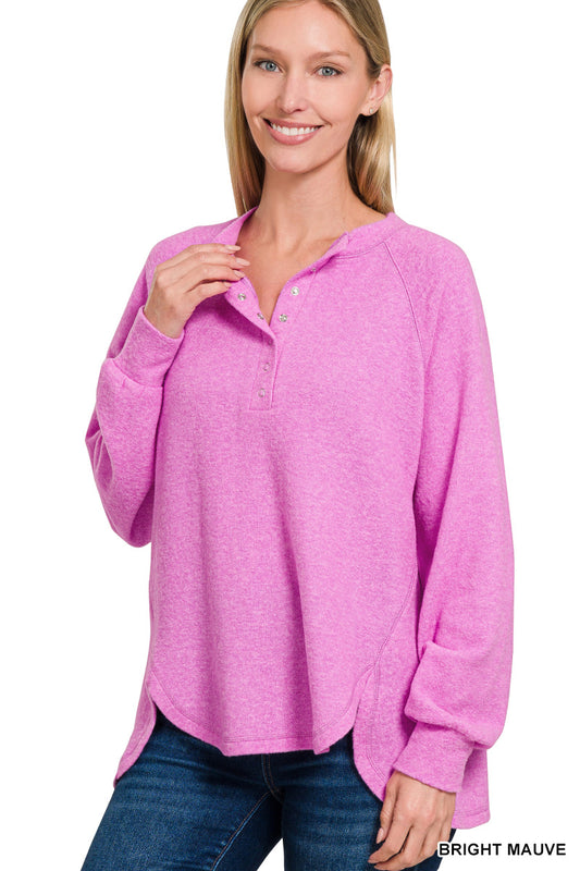 Oversized Melange Henley - Mauve