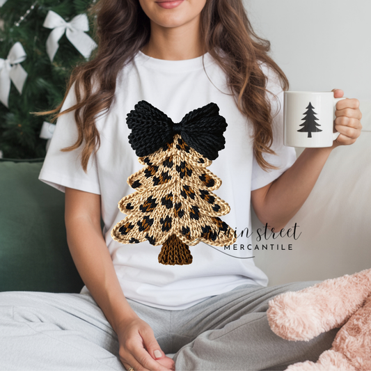 Faux Yarn Leopard Christmas Tree Tee