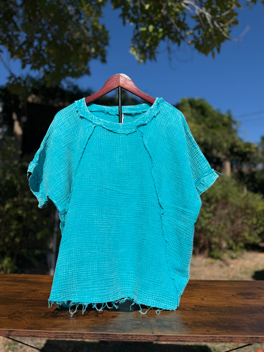 Washed Raglan Sleeve Top - Teal