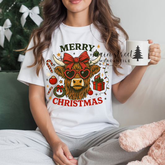 Highland Cow Christmas Tee