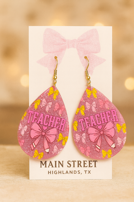 Coquette Pink Bow Teacher Earring