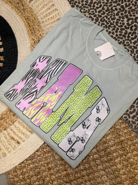 Mama Retro Stars Tee - Sage Comfort Colors