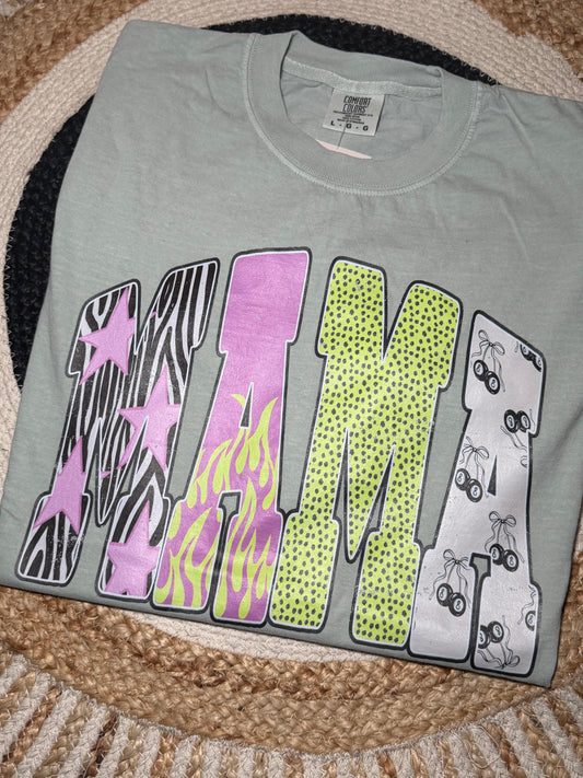 Mama Retro Stars Tee - Sage Comfort Colors