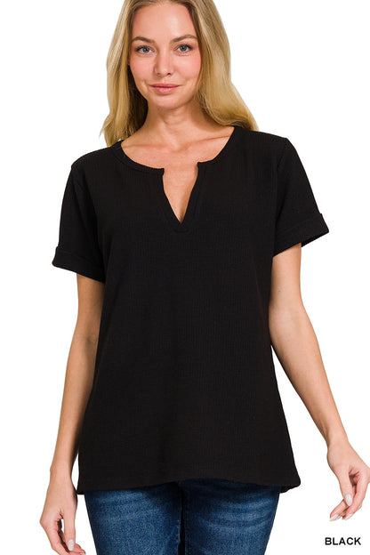 Melage Waffle Henley Top